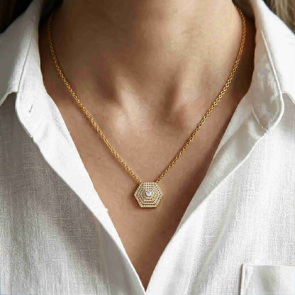 0.60Ct Moissanite Hexagon Geometric Pendant