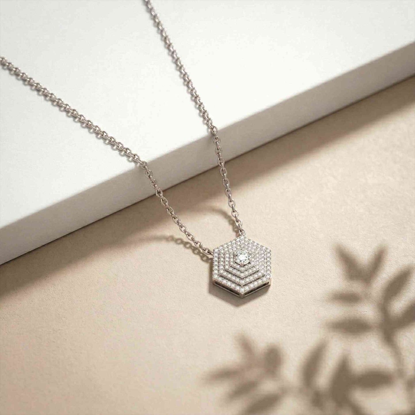 0.60Ct Moissanite Hexagon Geometric Pendant