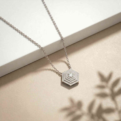 0.60Ct Moissanite Hexagon Geometric Pendant