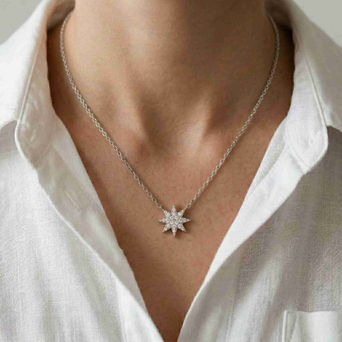0.17Ct Moissanite Celestial Starburst Pendant