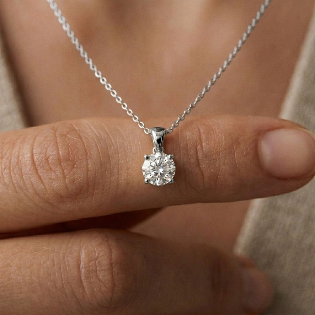 1Ct Moissanite Classic Solitaire Round Pendant