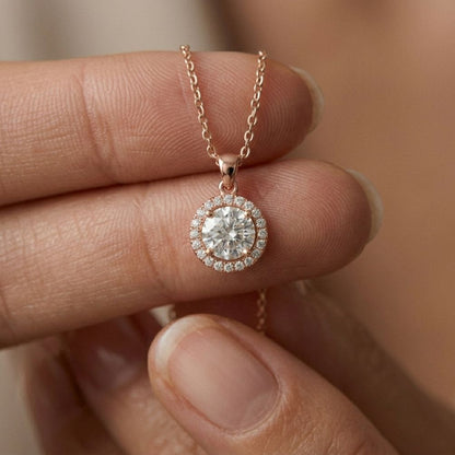 1.2Ct Moissanite Round Halo Solitaire Pendant