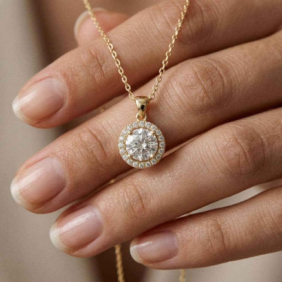 1.2Ct Moissanite Round Halo Solitaire Pendant