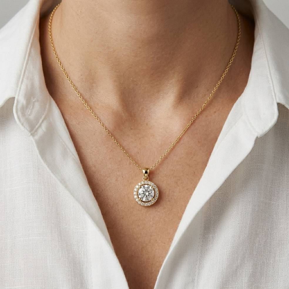 1.2Ct Moissanite Round Halo Solitaire Pendant