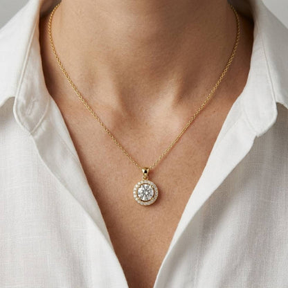 1.2Ct Moissanite Round Halo Solitaire Pendant