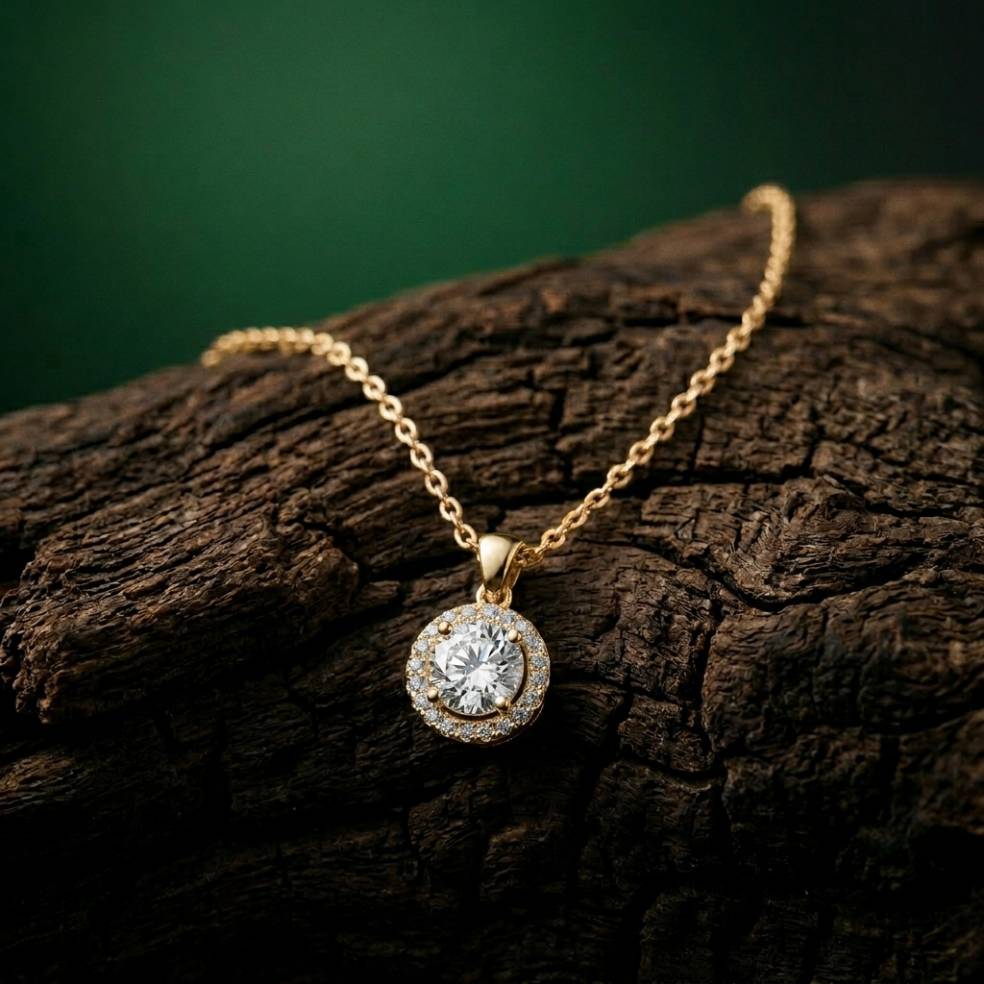 1.2Ct Moissanite Round Halo Solitaire Pendant
