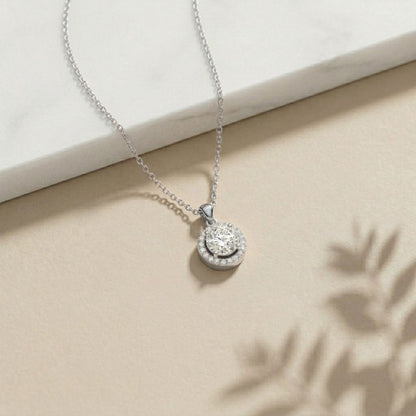 1.2Ct Moissanite Round Halo Solitaire Pendant