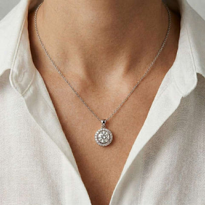 1.2Ct Moissanite Round Halo Solitaire Pendant