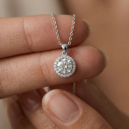1.2Ct Moissanite Round Halo Solitaire Pendant