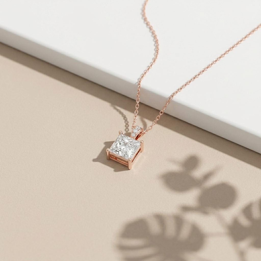 0.043Ct Moissanite Princess Cut Solitaire Pendant