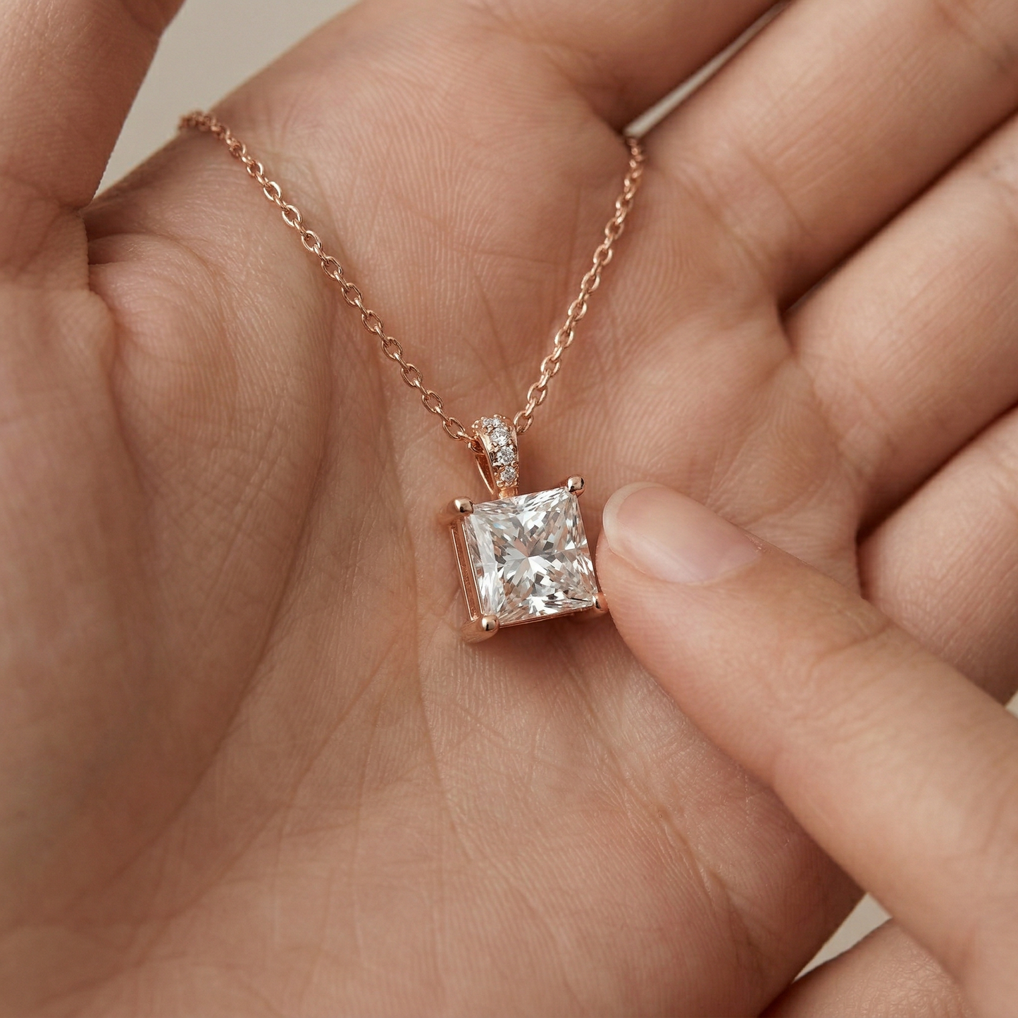 0.043Ct Moissanite Princess Cut Solitaire Pendant
