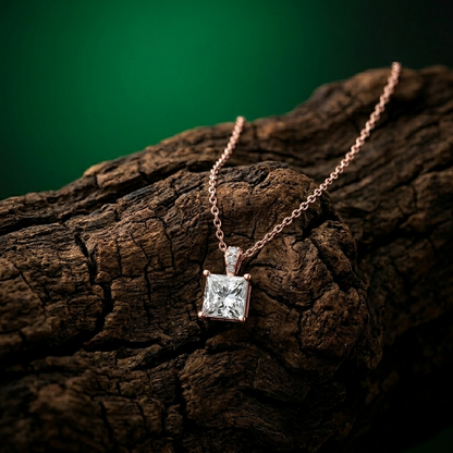 0.043Ct Moissanite Princess Cut Solitaire Pendant