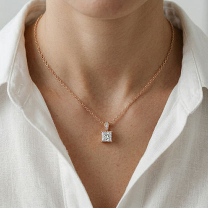 0.043Ct Moissanite Princess Cut Solitaire Pendant
