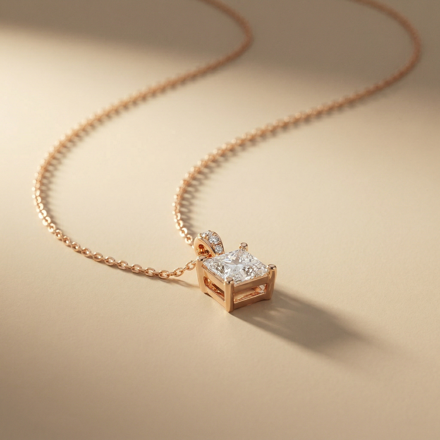 0.043Ct Moissanite Princess Cut Solitaire Pendant