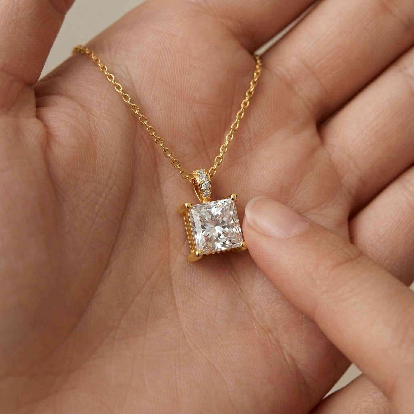 0.043Ct Moissanite Princess Cut Solitaire Pendant