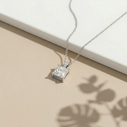0.043Ct Moissanite Princess Cut Solitaire Pendant