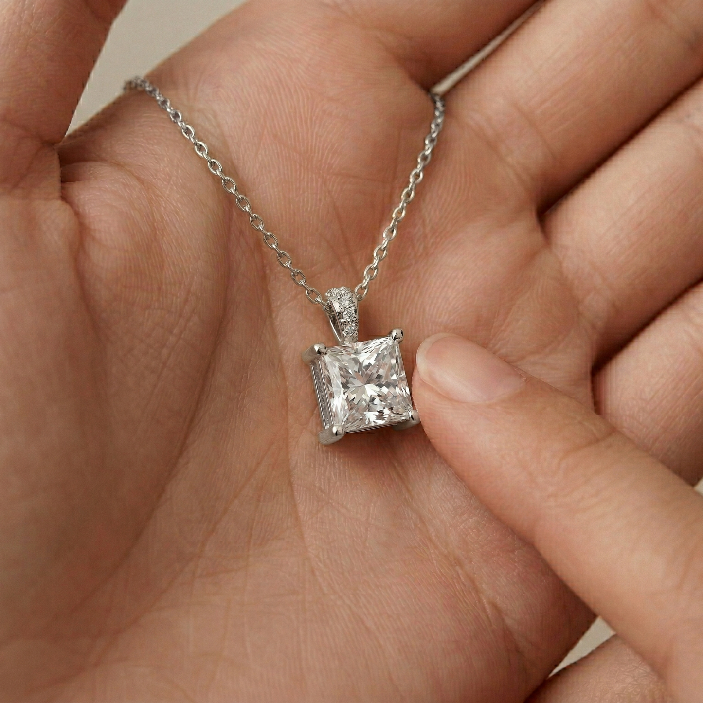 0.043Ct Moissanite Princess Cut Solitaire Pendant