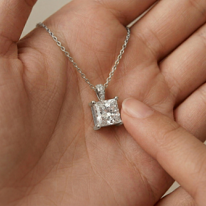 0.043Ct Moissanite Princess Cut Solitaire Pendant