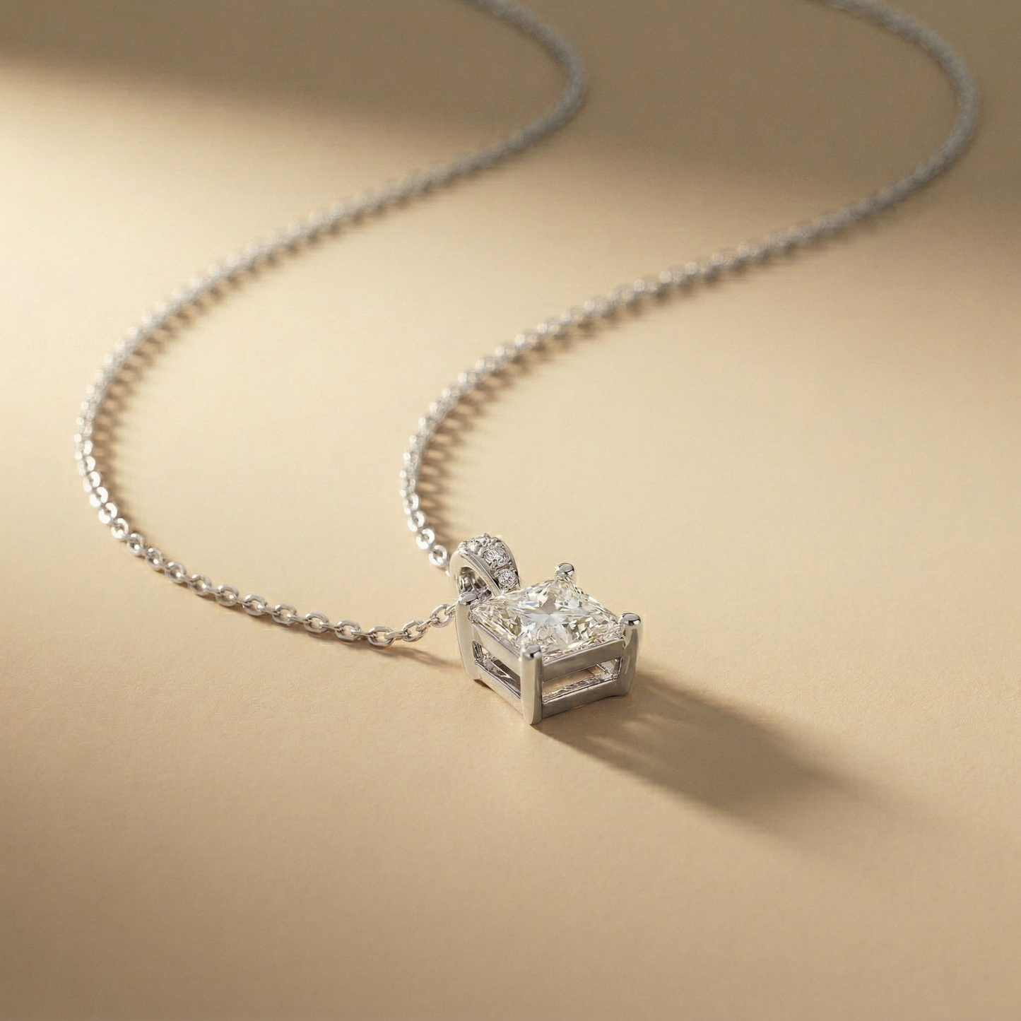 0.043Ct Moissanite Princess Cut Solitaire Pendant