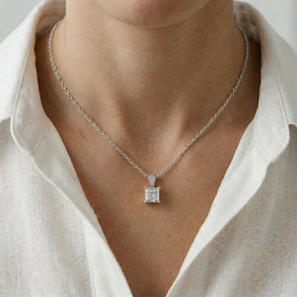 0.043Ct Moissanite Princess Cut Solitaire Pendant