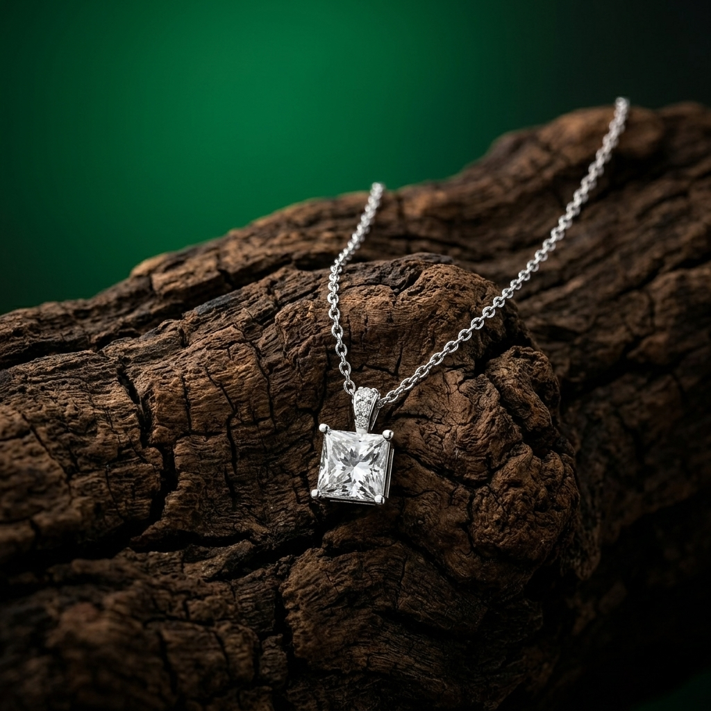 0.043Ct Moissanite Princess Cut Solitaire Pendant