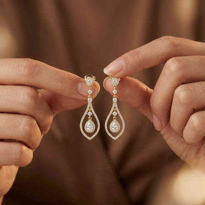 1.29Ct Moissanite Elegant Teardrop Dangle Earrings