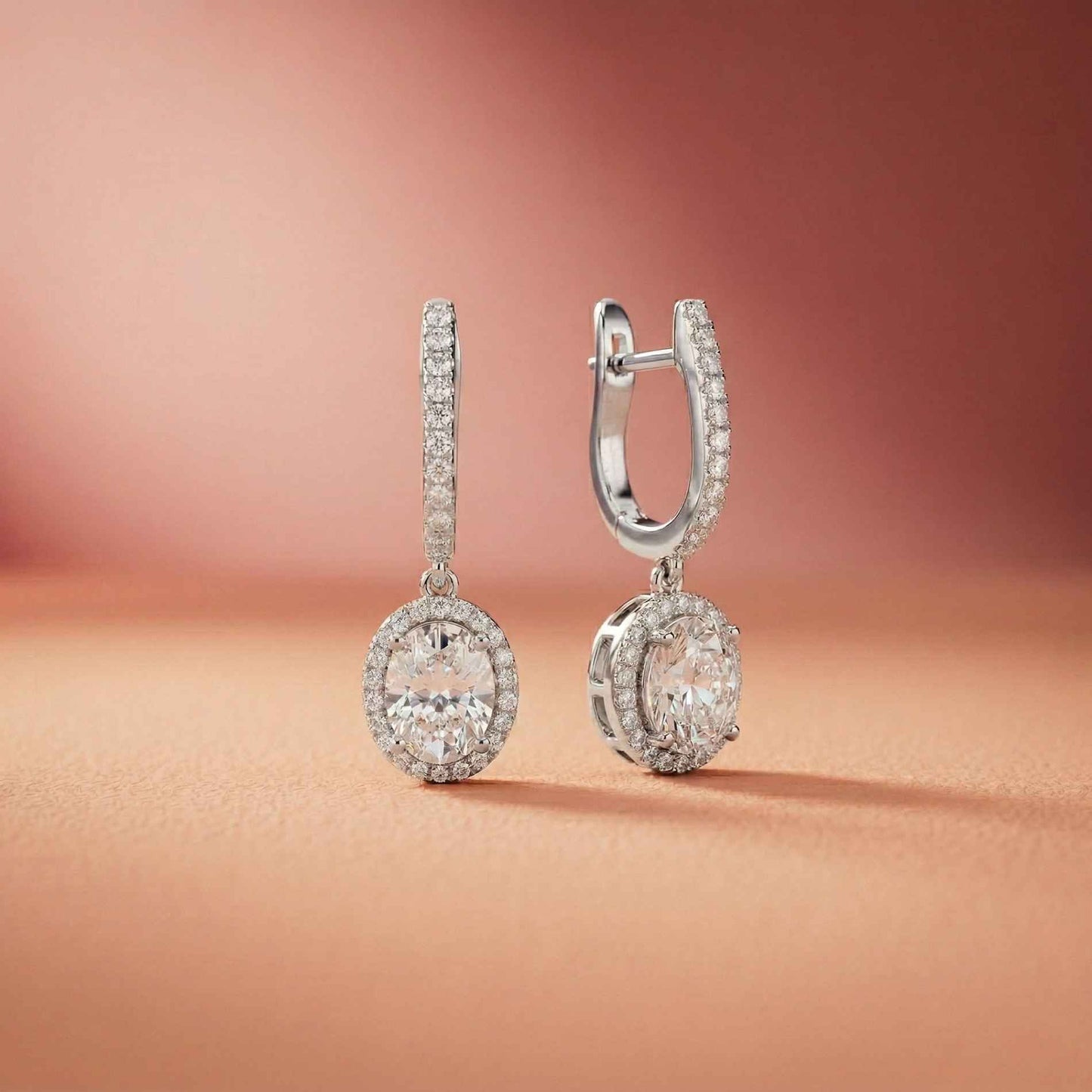 4.02Ct Moissanite Classic Halo Drop Hoop Earrings