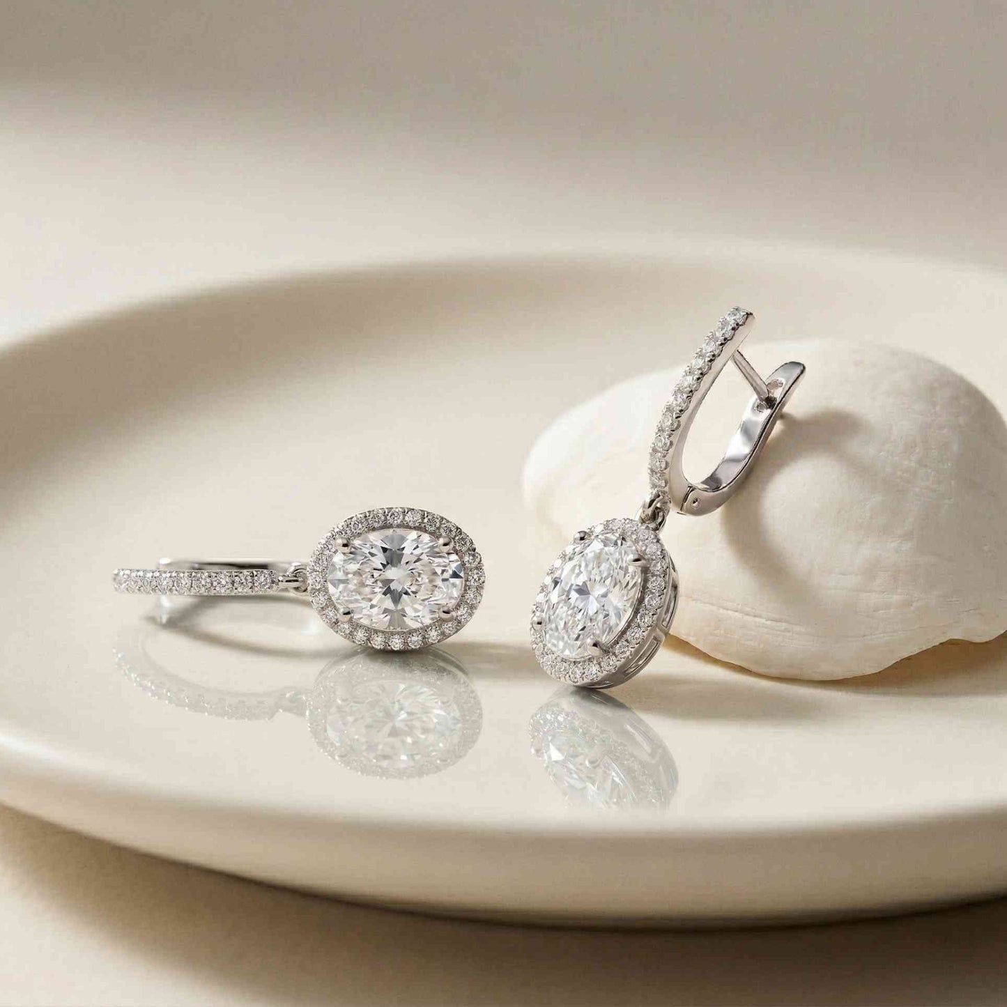4.02Ct Moissanite Classic Halo Drop Hoop Earrings