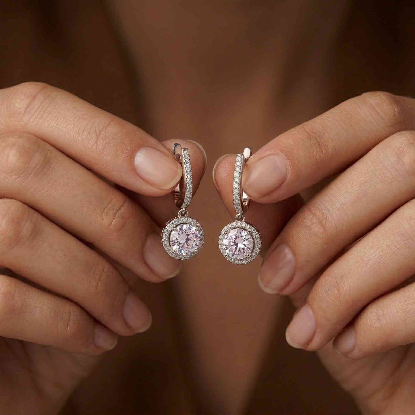 4.02Ct Moissanite Classic Halo Drop Hoop Earrings