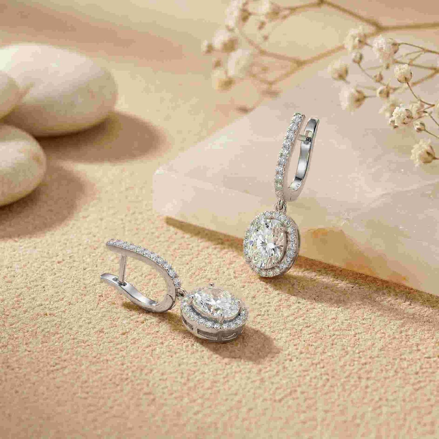 4.02Ct Moissanite Classic Halo Drop Hoop Earrings