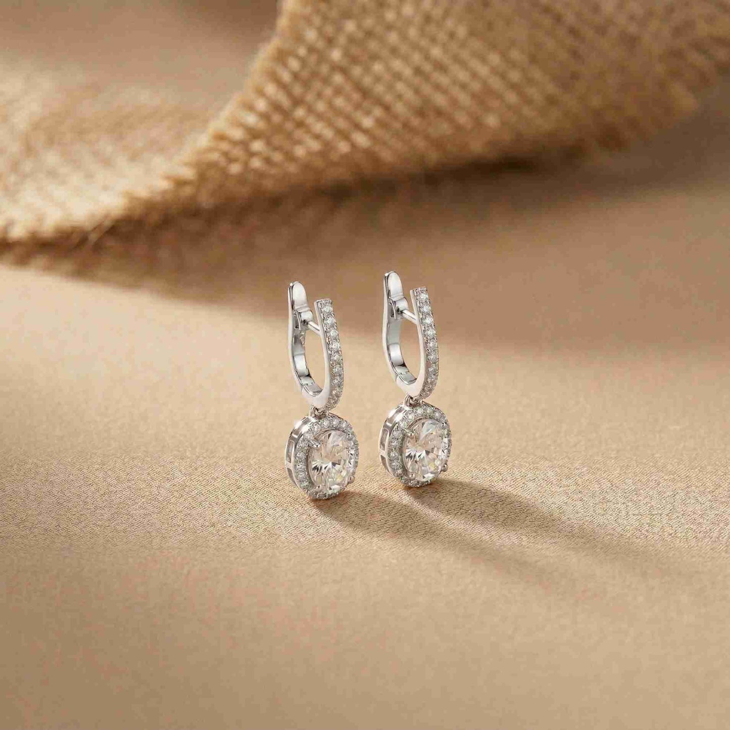 4.02Ct Moissanite Classic Halo Drop Hoop Earrings