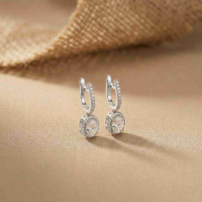 4.02Ct Moissanite Classic Halo Drop Hoop Earrings