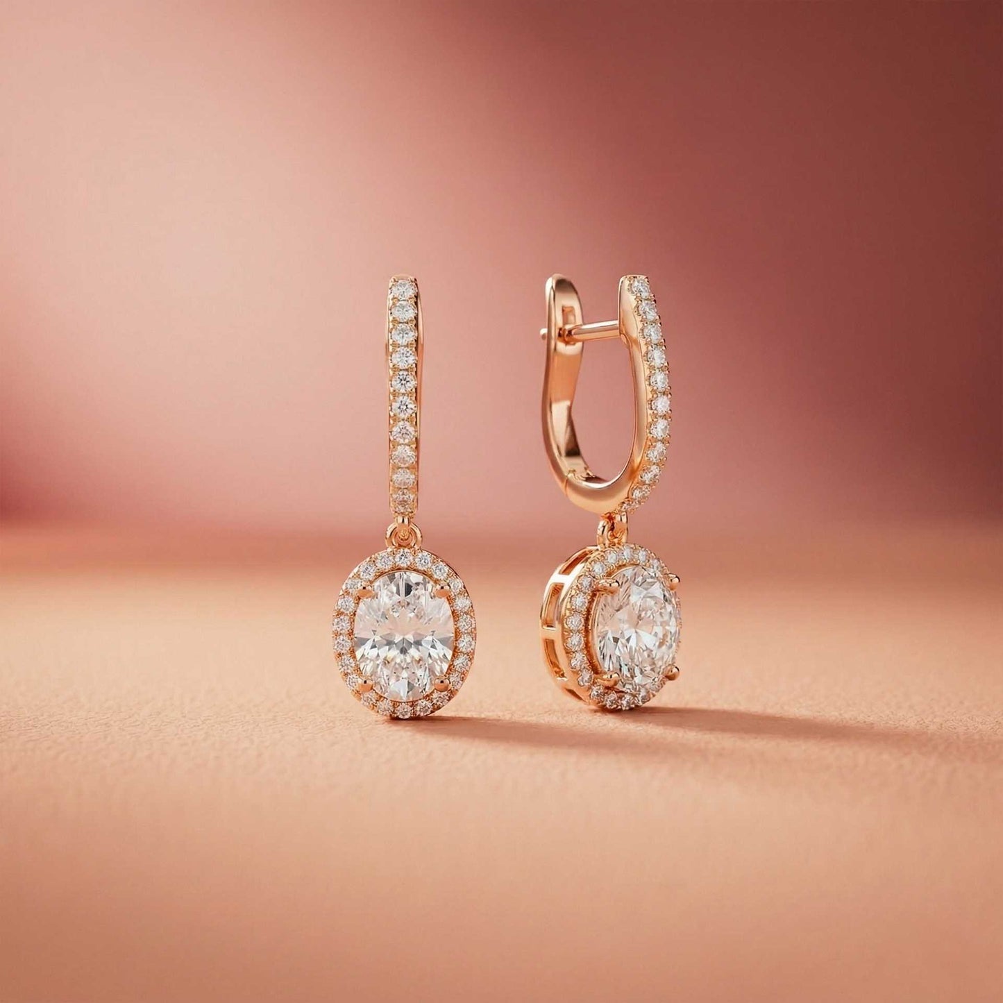 4.02Ct Moissanite Classic Halo Drop Hoop Earrings