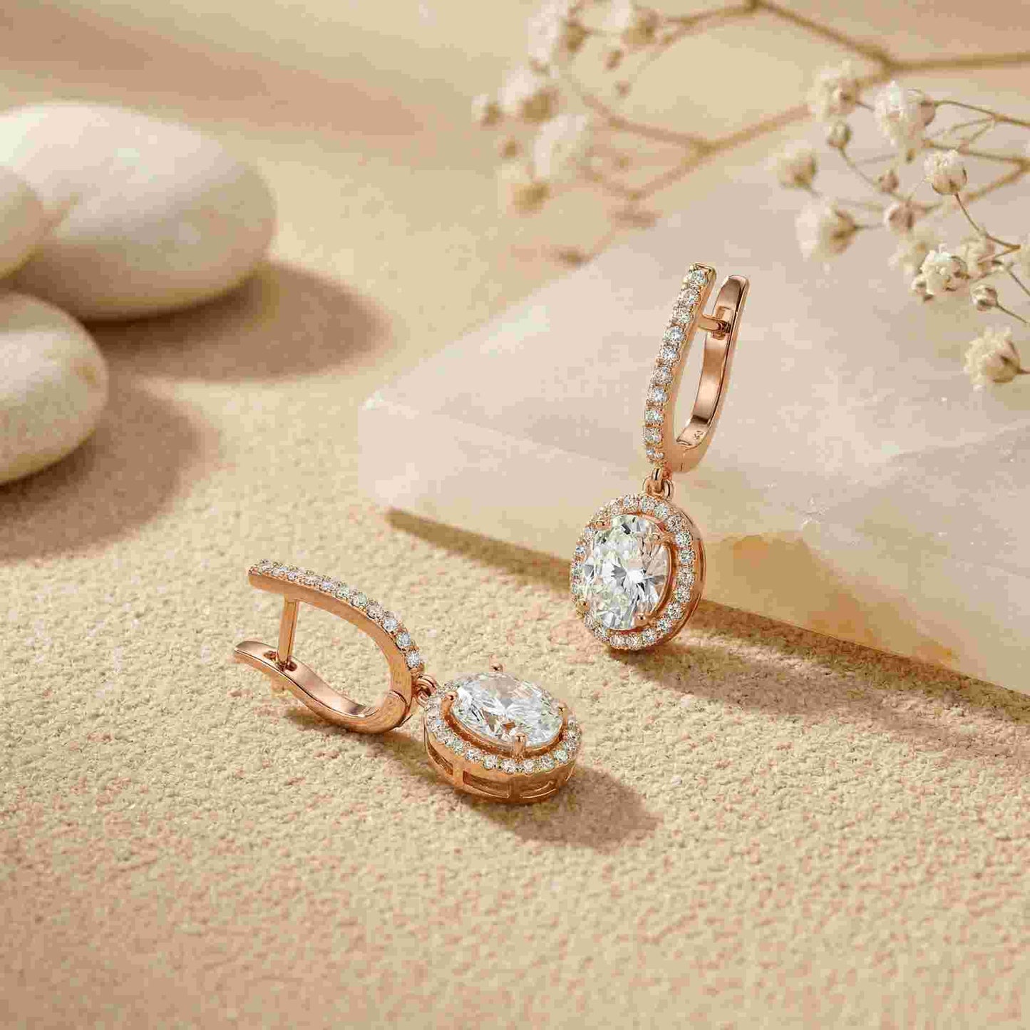 4.02Ct Moissanite Classic Halo Drop Hoop Earrings