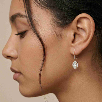 4.02Ct Moissanite Classic Halo Drop Hoop Earrings