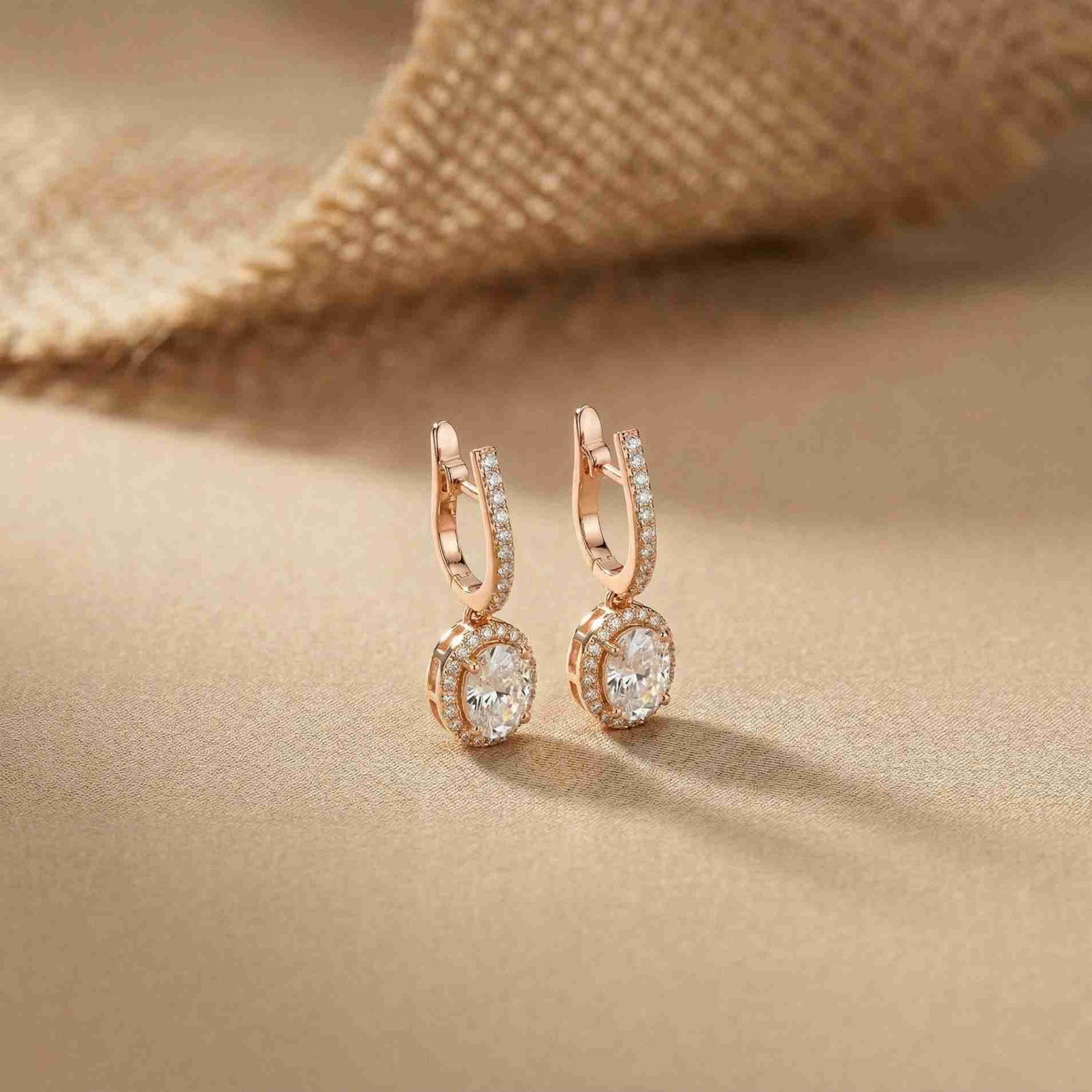 4.02Ct Moissanite Classic Halo Drop Hoop Earrings