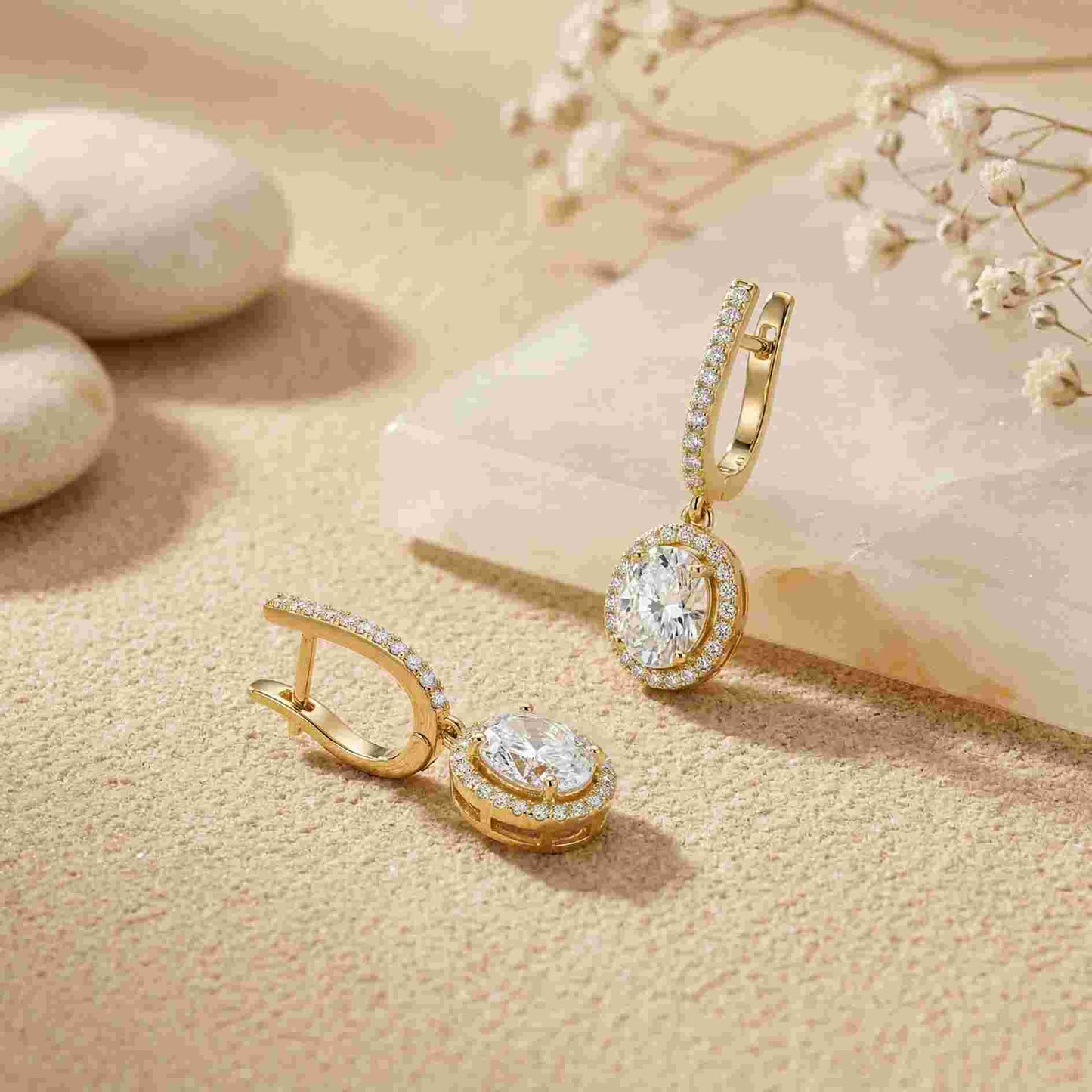 4.02Ct Moissanite Classic Halo Drop Hoop Earrings