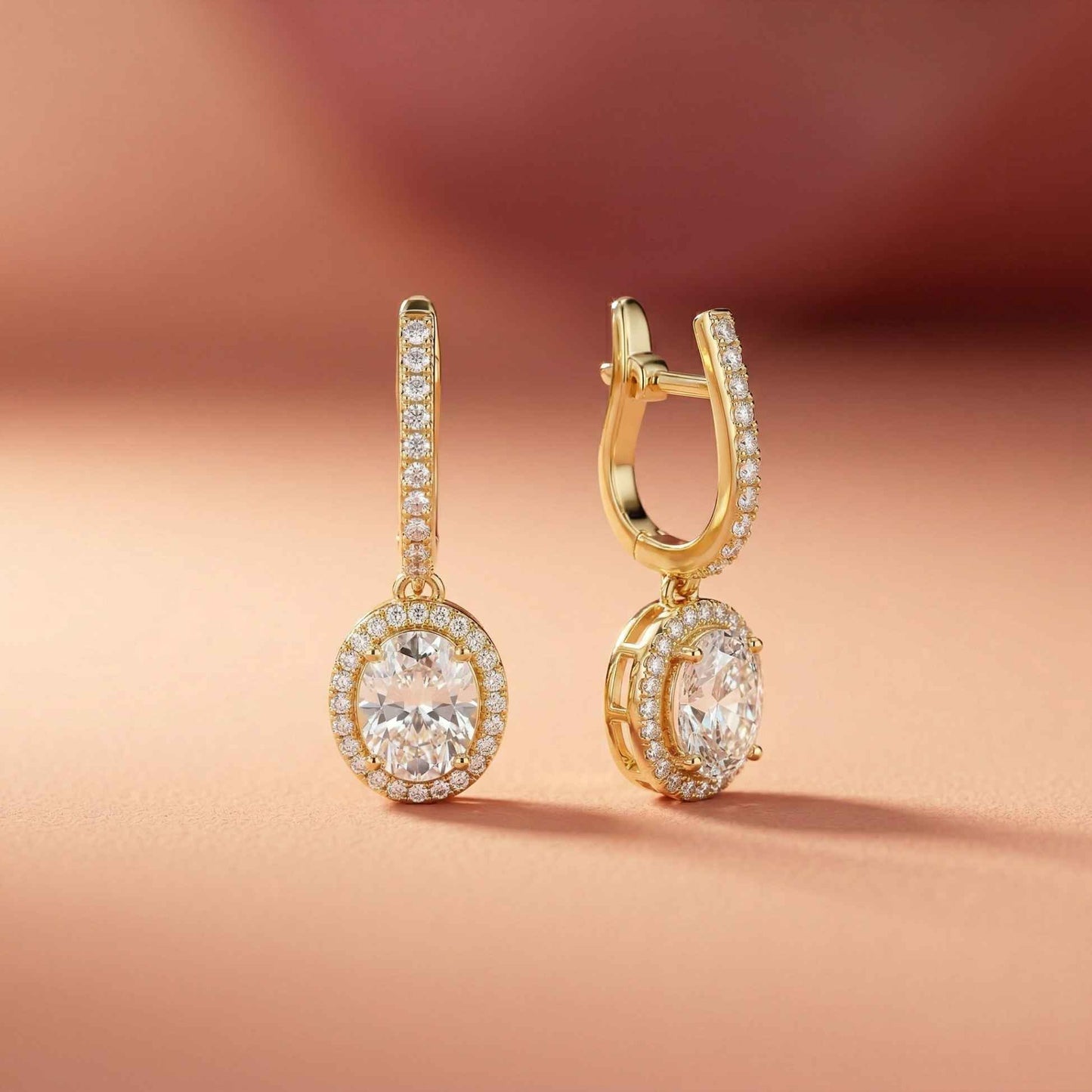 4.02Ct Moissanite Classic Halo Drop Hoop Earrings