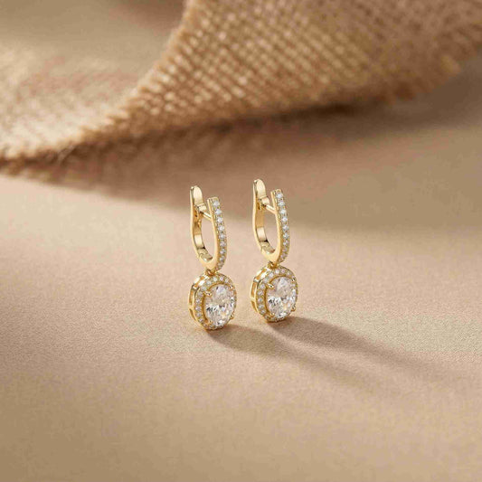 4.02Ct Moissanite Classic Halo Drop Hoop Earrings