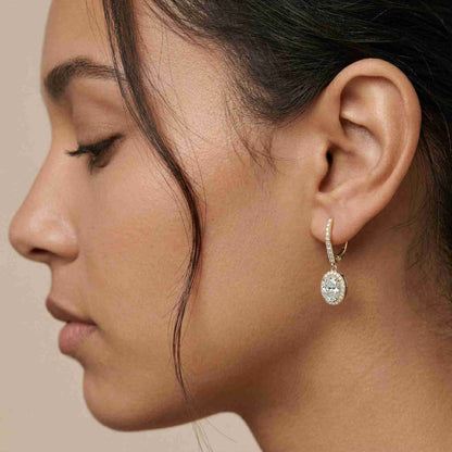 4.02Ct Moissanite Classic Halo Drop Hoop Earrings