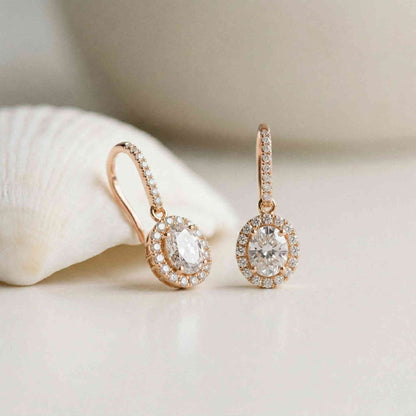 1.29Ct Moissanite Elegant Halo Hook Drop Earrings