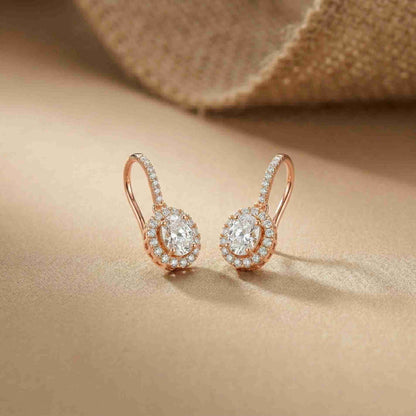 1.29Ct Moissanite Elegant Halo Hook Drop Earrings