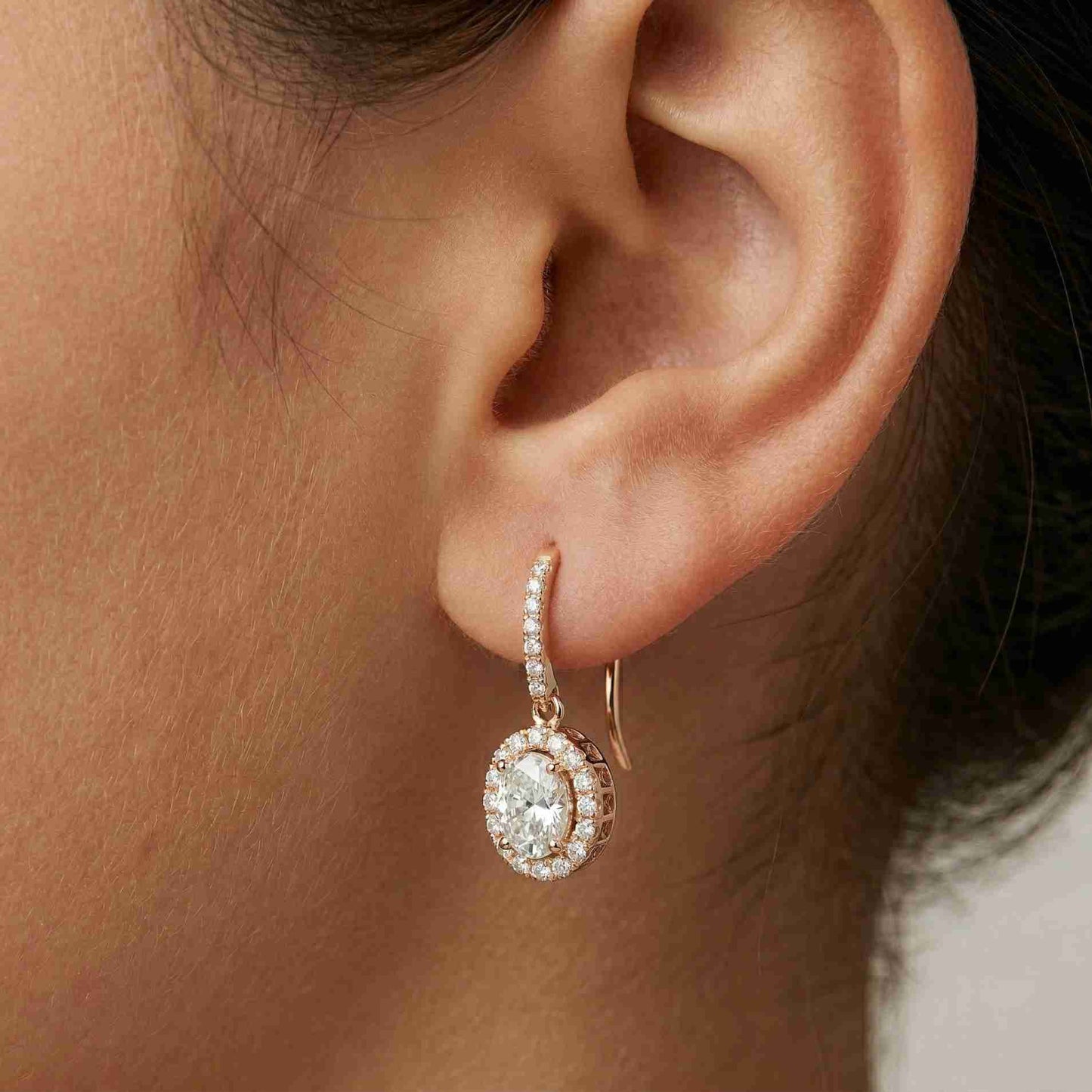 1.29Ct Moissanite Elegant Halo Hook Drop Earrings
