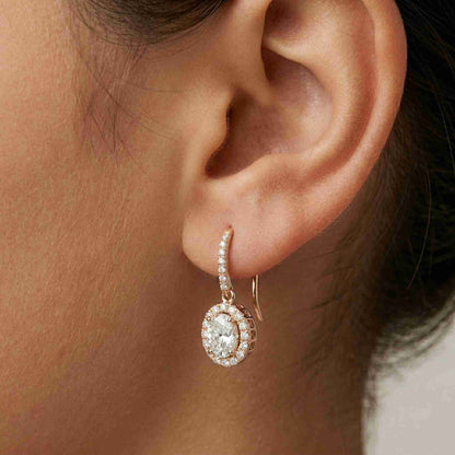 1.29Ct Moissanite Elegant Halo Hook Drop Earrings