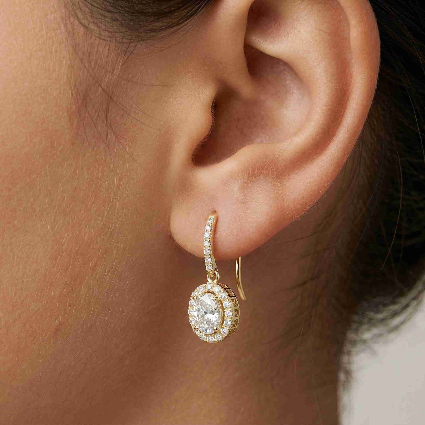 1.29Ct Moissanite Elegant Halo Hook Drop Earrings