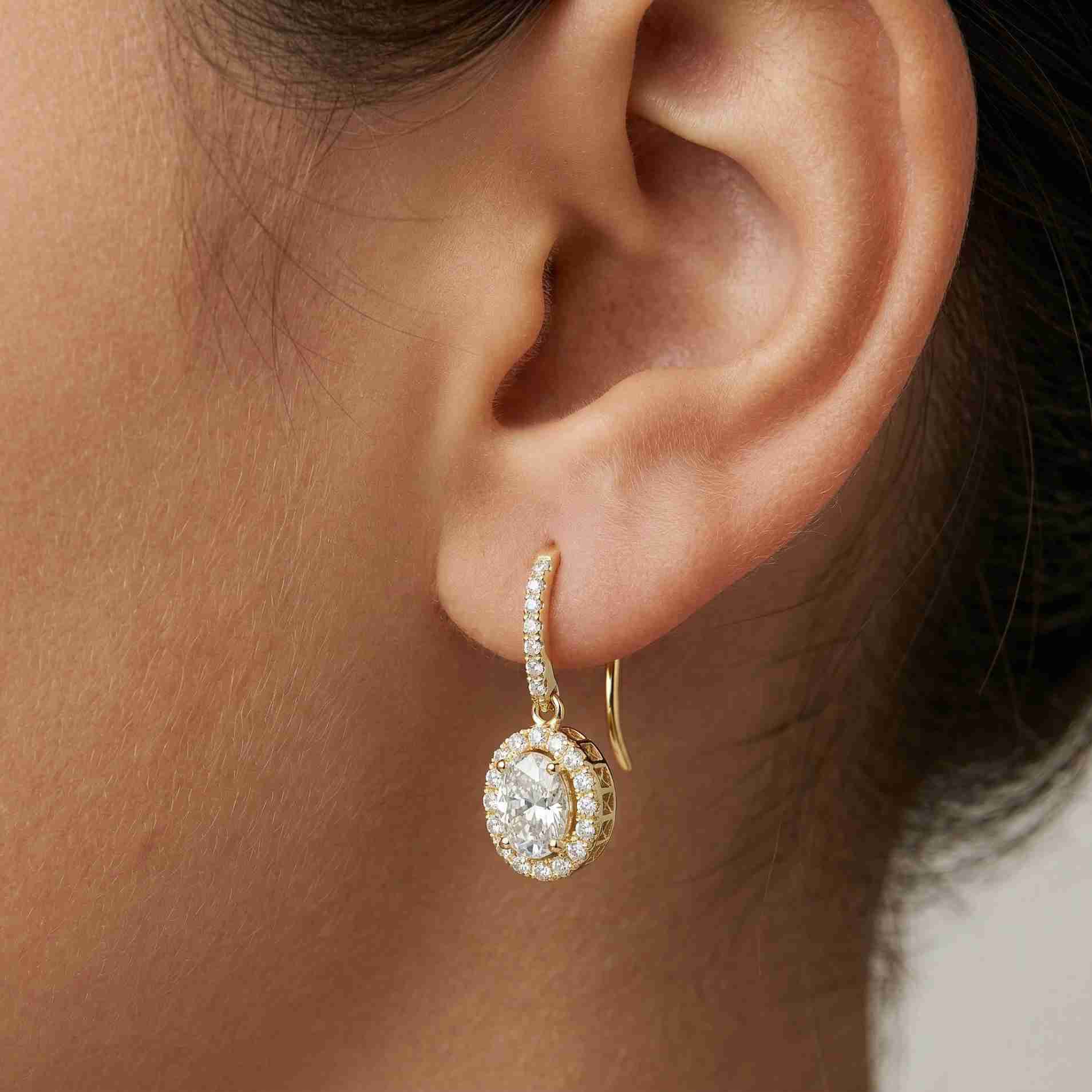1.29Ct Moissanite Elegant Halo Hook Drop Earrings