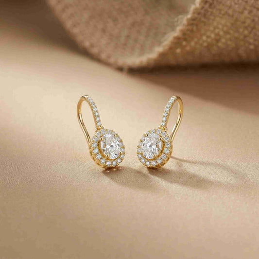 1.29Ct Moissanite Elegant Halo Hook Drop Earrings
