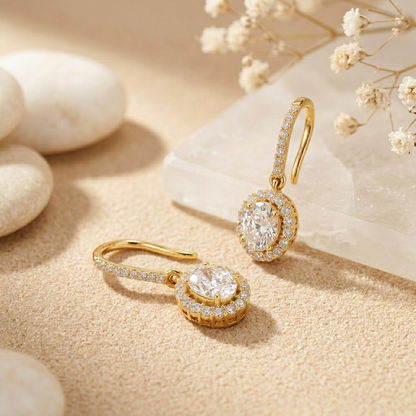 1.29Ct Moissanite Elegant Halo Hook Drop Earrings