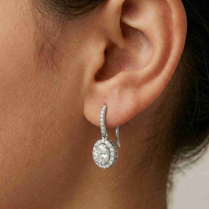1.29Ct Moissanite Elegant Halo Hook Drop Earrings