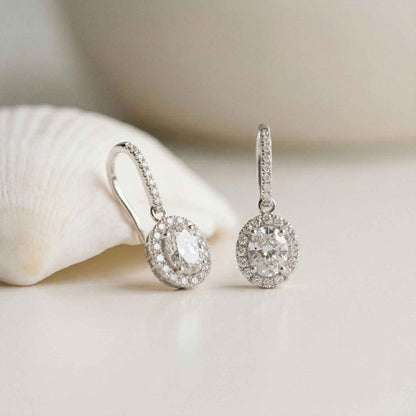 1.29Ct Moissanite Elegant Halo Hook Drop Earrings